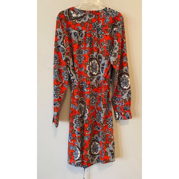 Loft Dress Red & Blue Floral Knee-Length Long Sleeves Medium - Picture 2 of 6